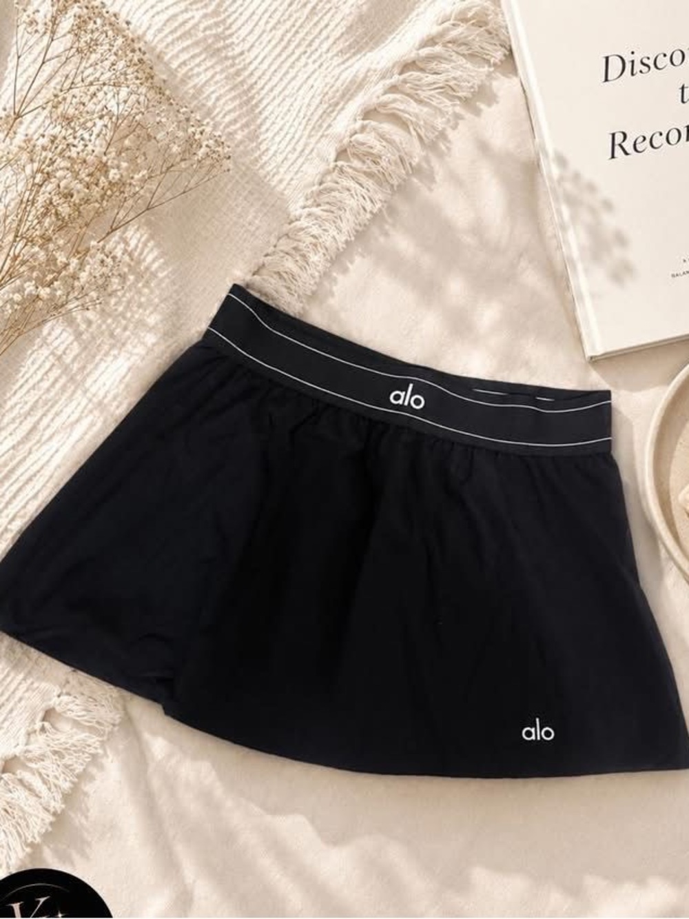 ALO Yoga Black Circle Skirt with Branded Waistband